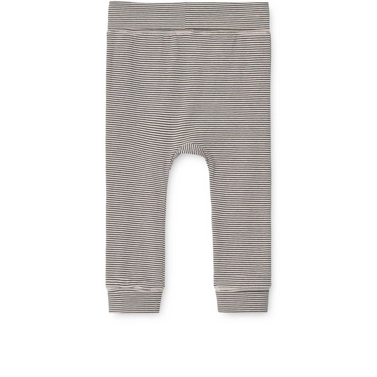 Sandy & Navy Stripe Organic Cotton Stretch Baby Leggings with Grow Cuffs & High Rib Waist for Newborn & Infant Everyday Wear