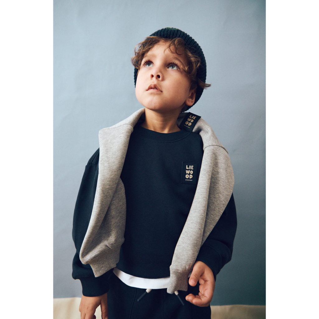 Classic Navy Organic Cotton French Terry Sweatshirt with Dropped Shoulders & Ribbed Trims for Kids Everyday Wear