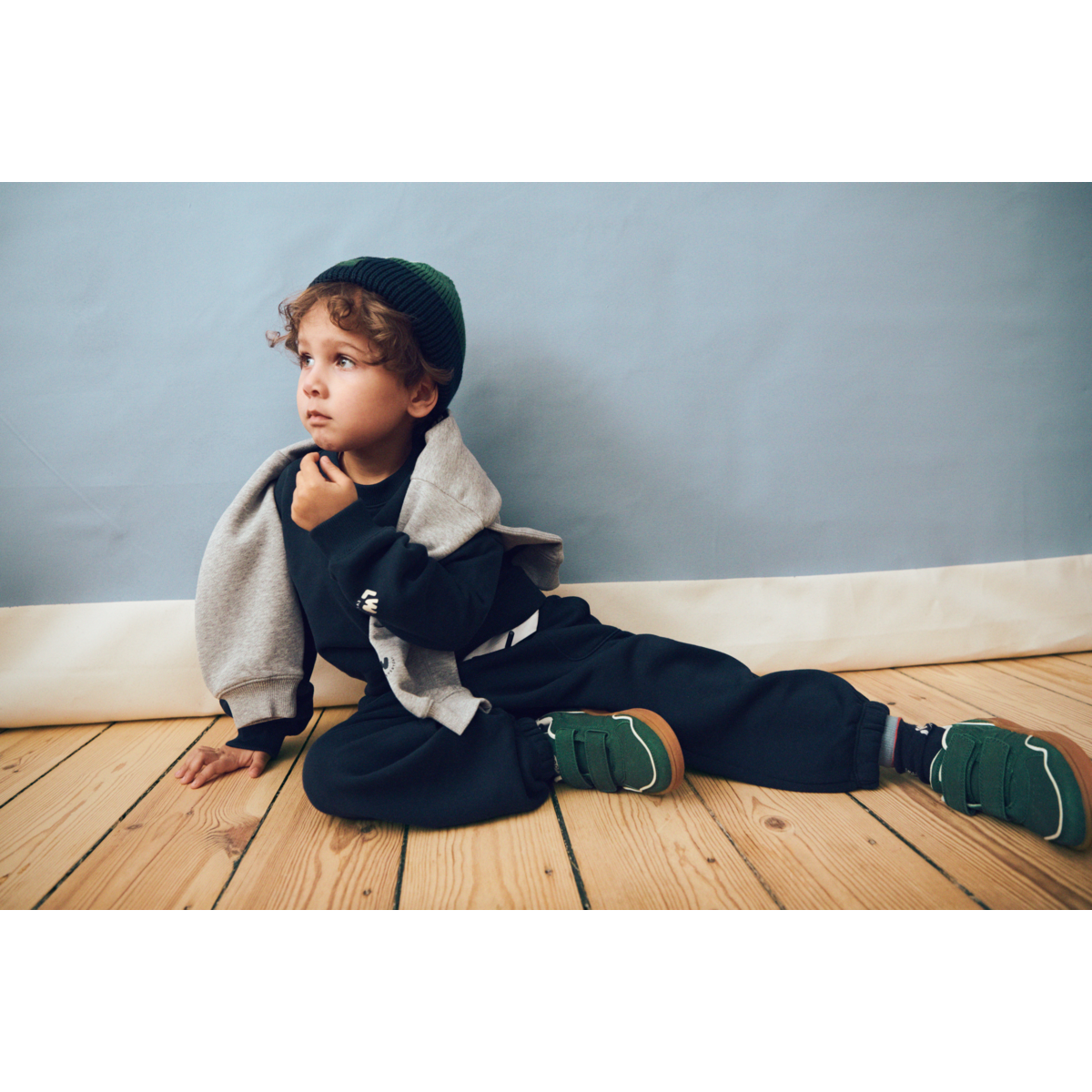 Classic Navy Organic Cotton French Terry Sweatshirt with Dropped Shoulders & Ribbed Trims for Kids Everyday Wear