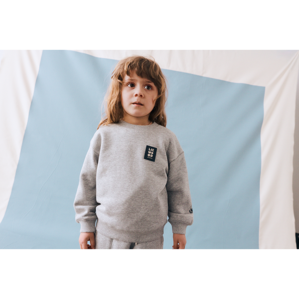Grey Melange Organic Cotton French Terry Sweatshirt with Dropped Shoulders & Ribbed Trims for Kids Everyday Wear