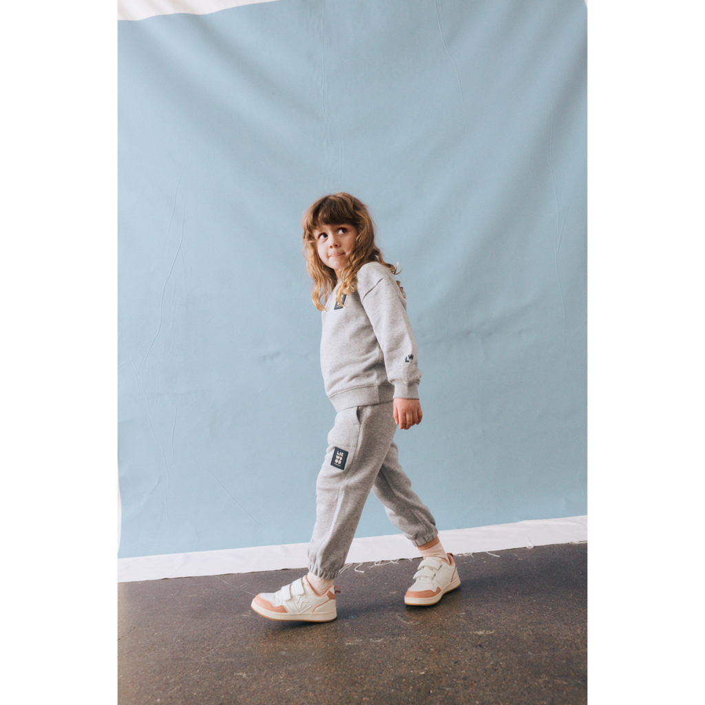 Grey Melange Organic Cotton French Terry Sweatshirt with Dropped Shoulders & Ribbed Trims for Kids Everyday Wear