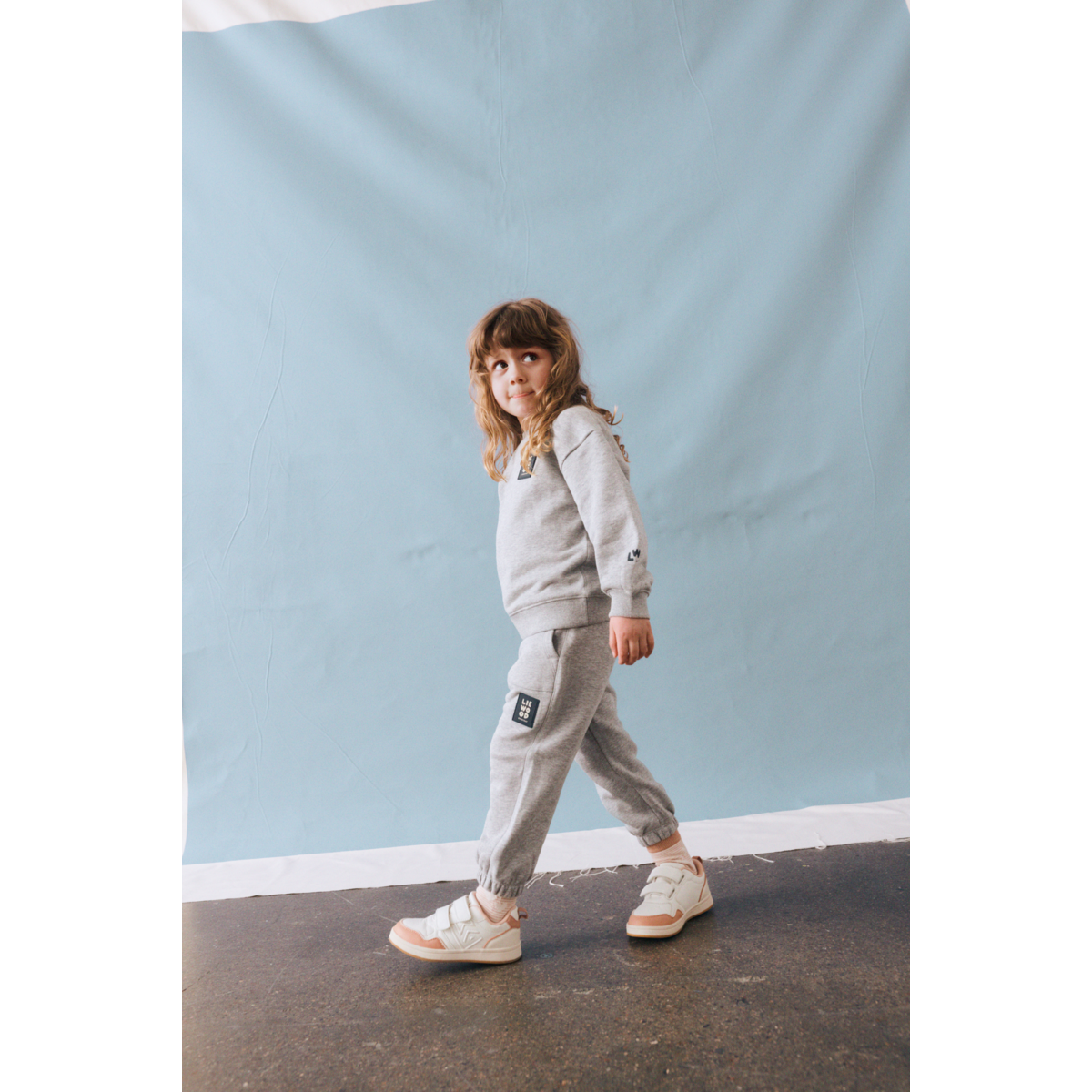 Grey Melange Organic Cotton French Terry Sweatshirt with Dropped Shoulders & Ribbed Trims for Kids Everyday Wear