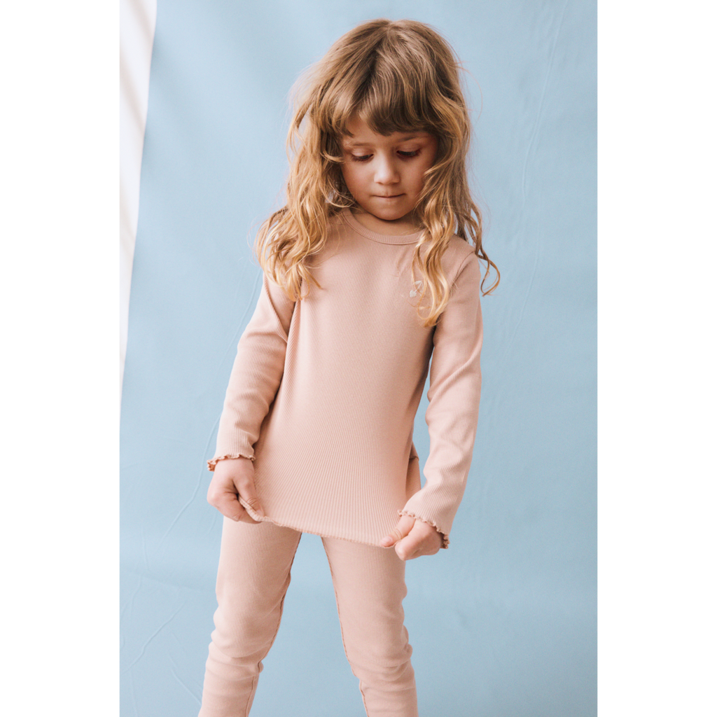 Soft Tuscany Organic Cotton Jersey Rib Leggings with Elasticated Waist for Kids Everyday Layering