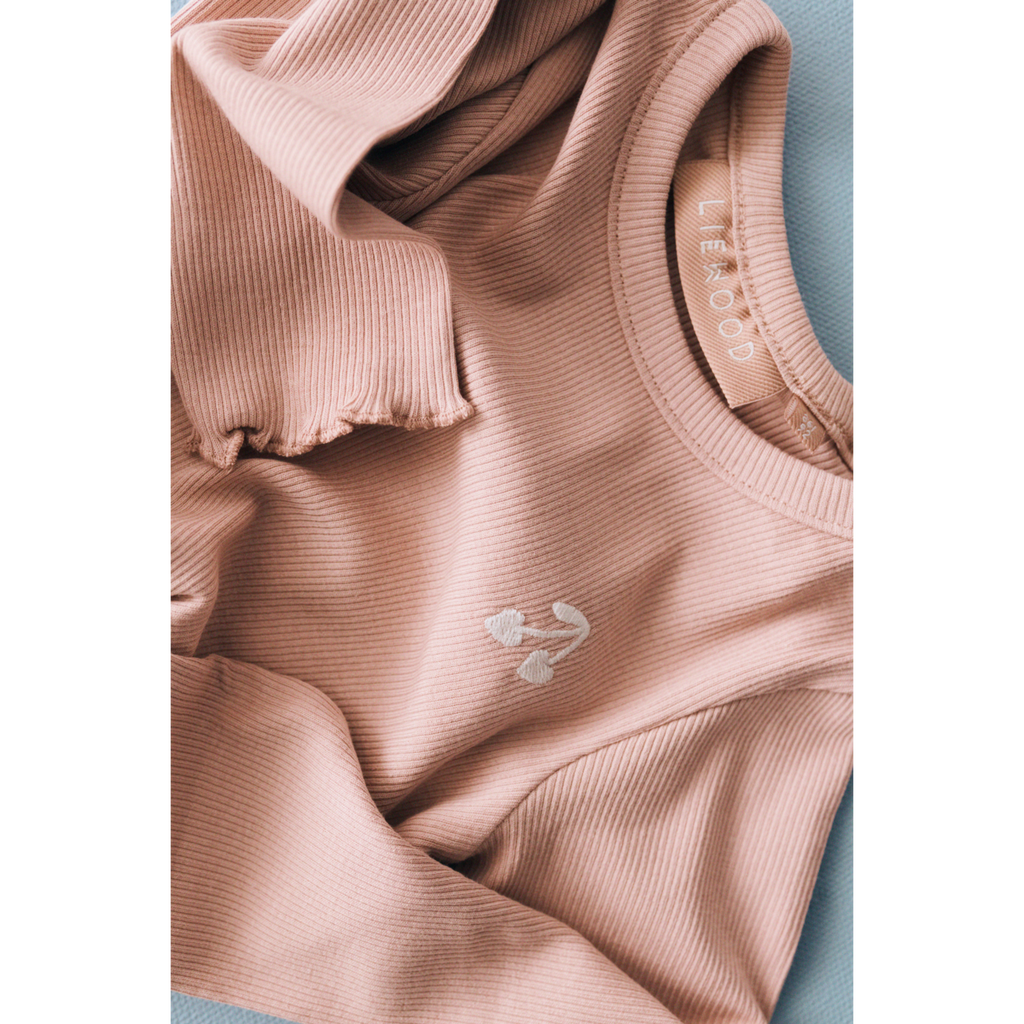 Soft Tuscany Organic Cotton Rib Long-Sleeve Top with Ruffle Sleeve Detail for Girls Layering & Everyday Wear