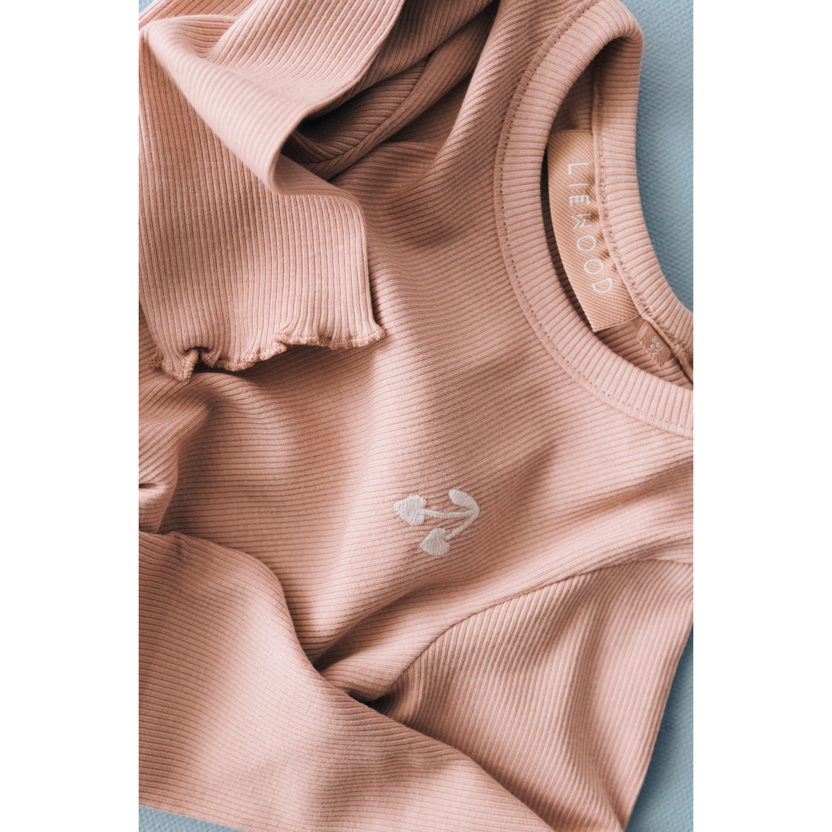 Soft Tuscany Organic Cotton Rib Long-Sleeve Top with Ruffle Sleeve Detail for Girls Layering & Everyday Wear