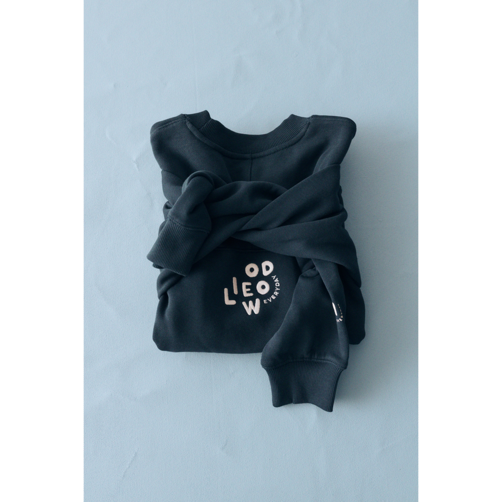 Classic Navy Organic Cotton French Terry Adult Sweatshirt with Dropped Shoulders & Ribbed Trims for Family Matching & Everyday Wear
