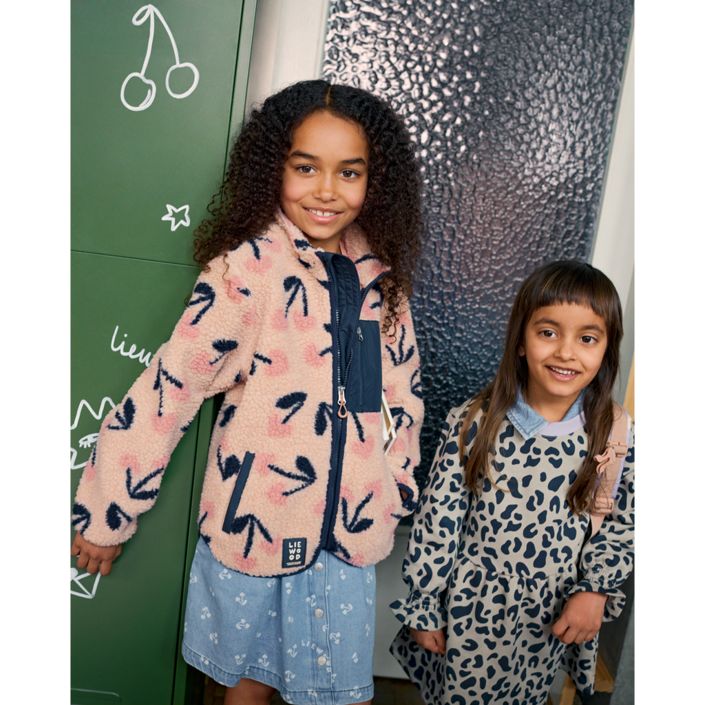 Mist Leo Print Organic Cotton Sweatshirt Dress with Elasticated Frill Cuffs for Girls School & Everyday Wear