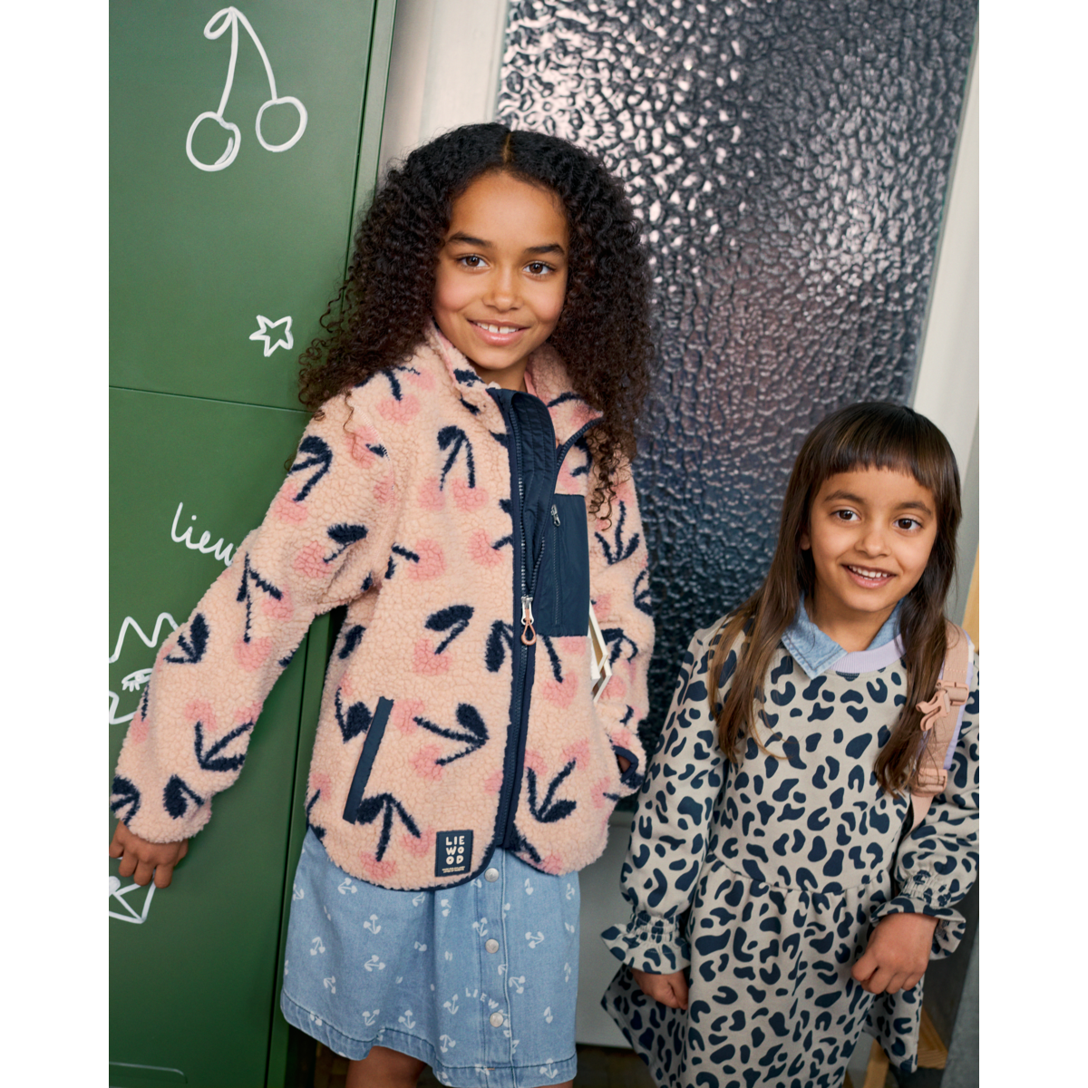 Mist Leo Print Organic Cotton Sweatshirt Dress with Elasticated Frill Cuffs for Girls School & Everyday Wear
