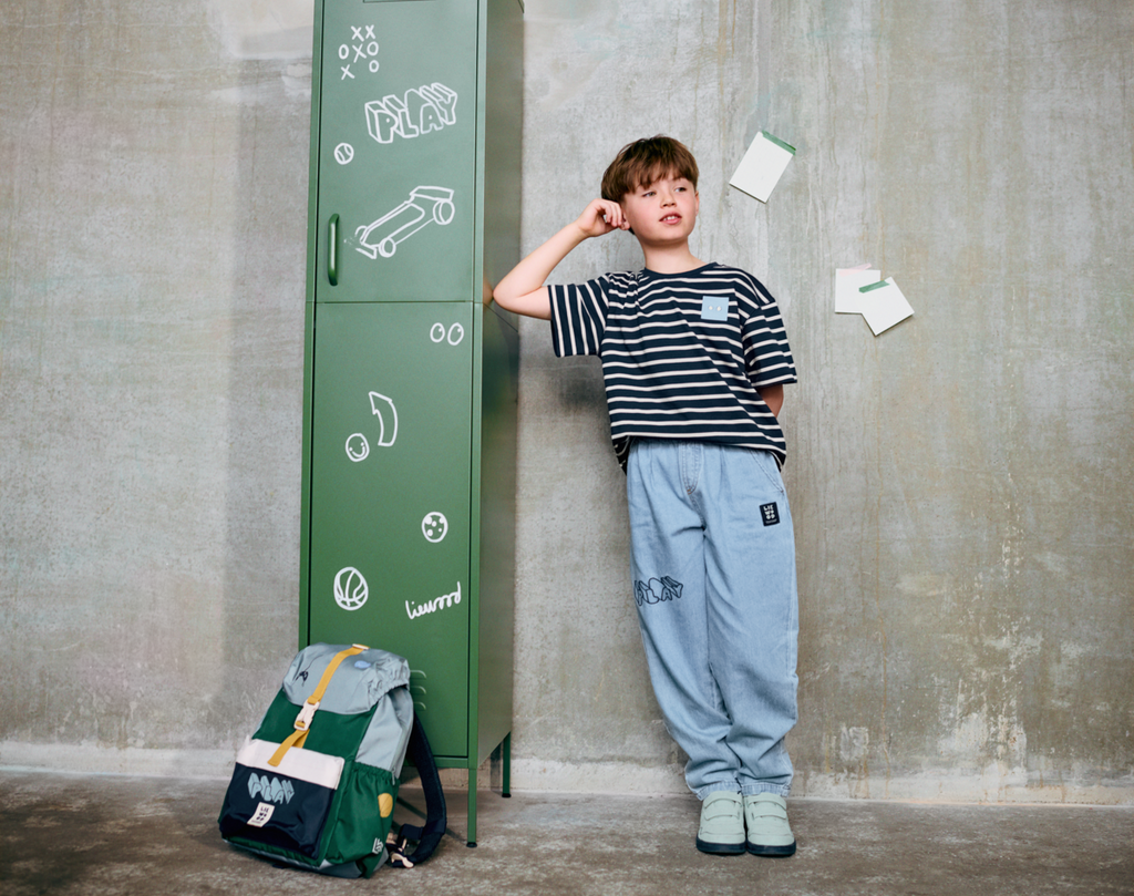 Relaxed Graphic Print Cotton Denim Pants with Curved Legs & Adjustable Elastic Waist for Kids School & Play