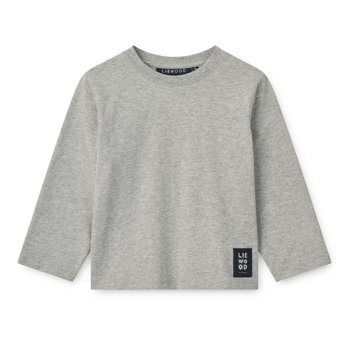 Grey Melange Organic Cotton Long-Sleeve T-Shirt with Relaxed Loose Fit & Ribbed Crew Neck for Kids Layering & Everyday Wear