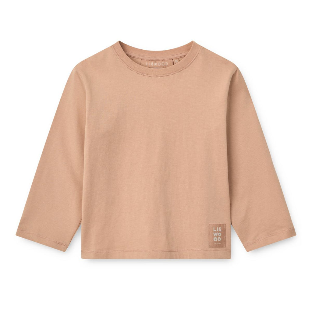 Soft Tuscany Organic Cotton Long-Sleeve T-Shirt with Relaxed Loose Fit & Ribbed Crew Neck for Kids Layering & Everyday Wear