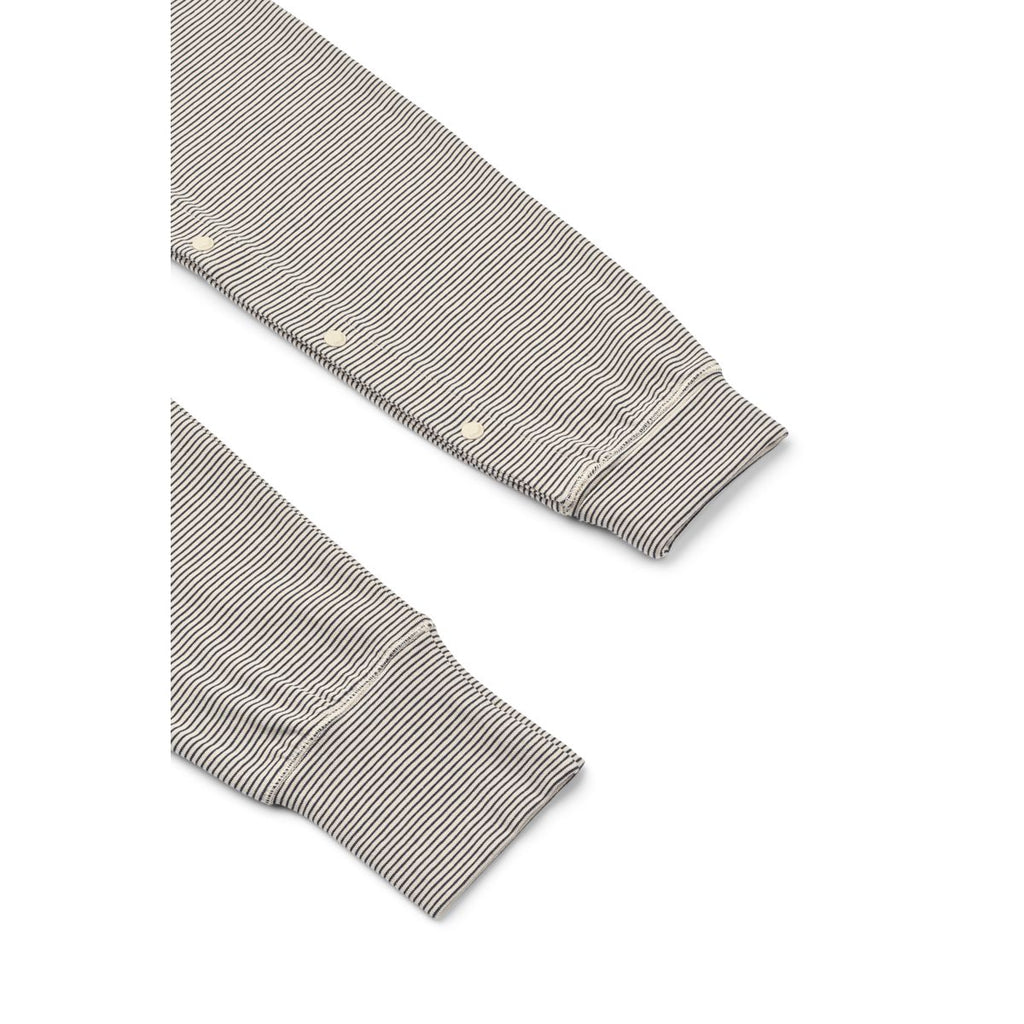 Sandy & Navy Stripe Organic Cotton Stretch Pyjama Jumpsuit with Grow Cuffs & Snap Buttons for Baby Sleep & Morning Cuddles