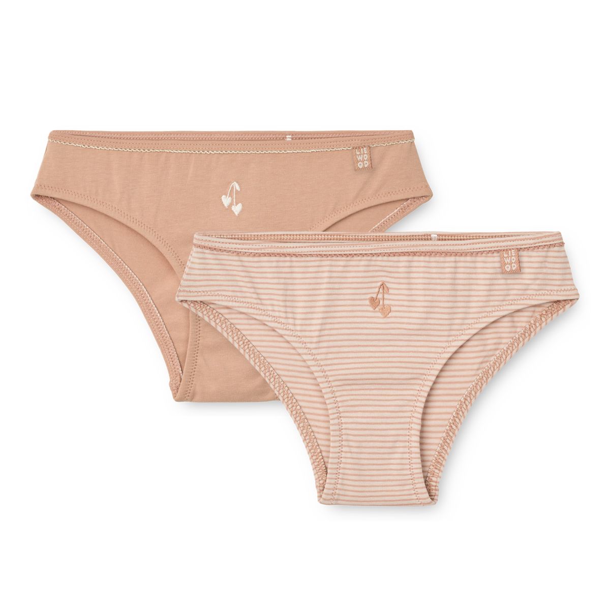 Stripe & Tuscany Organic Cotton Stretch Briefs 2-Pack with Lace Waistband for Girls Everyday Wear