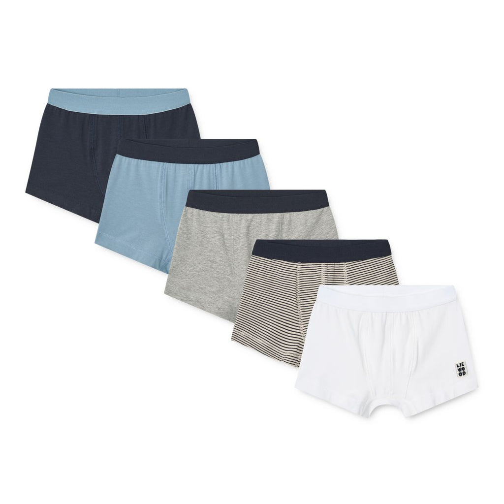 Classic Navy Mix Organic Cotton Stretch Boxer Briefs 5-Pack with Double-Layered Front for Boys Everyday Wear