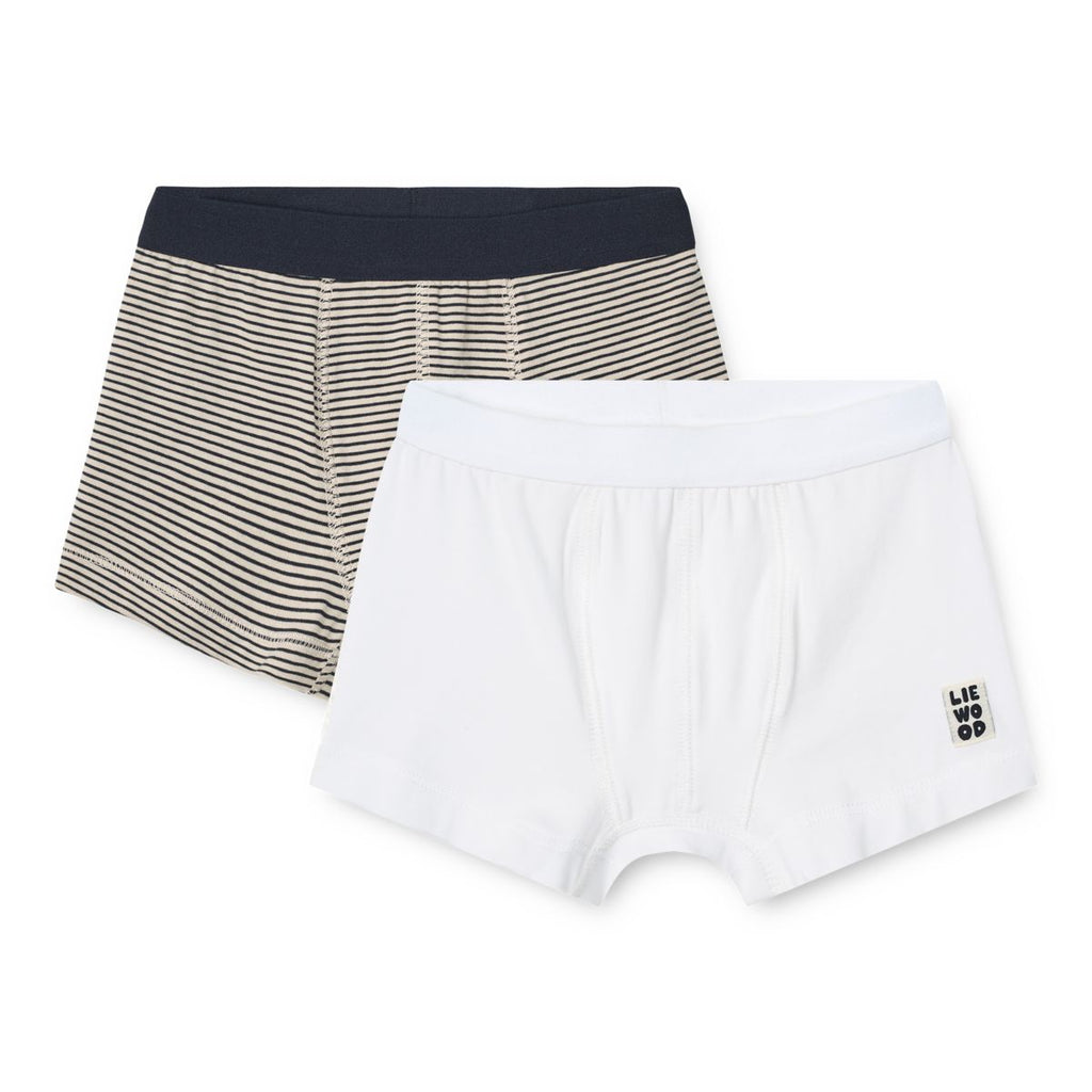 Stripe & White Organic Cotton Stretch Boxer Briefs 2-Pack with Double-Layered Front for Boys Everyday Wear