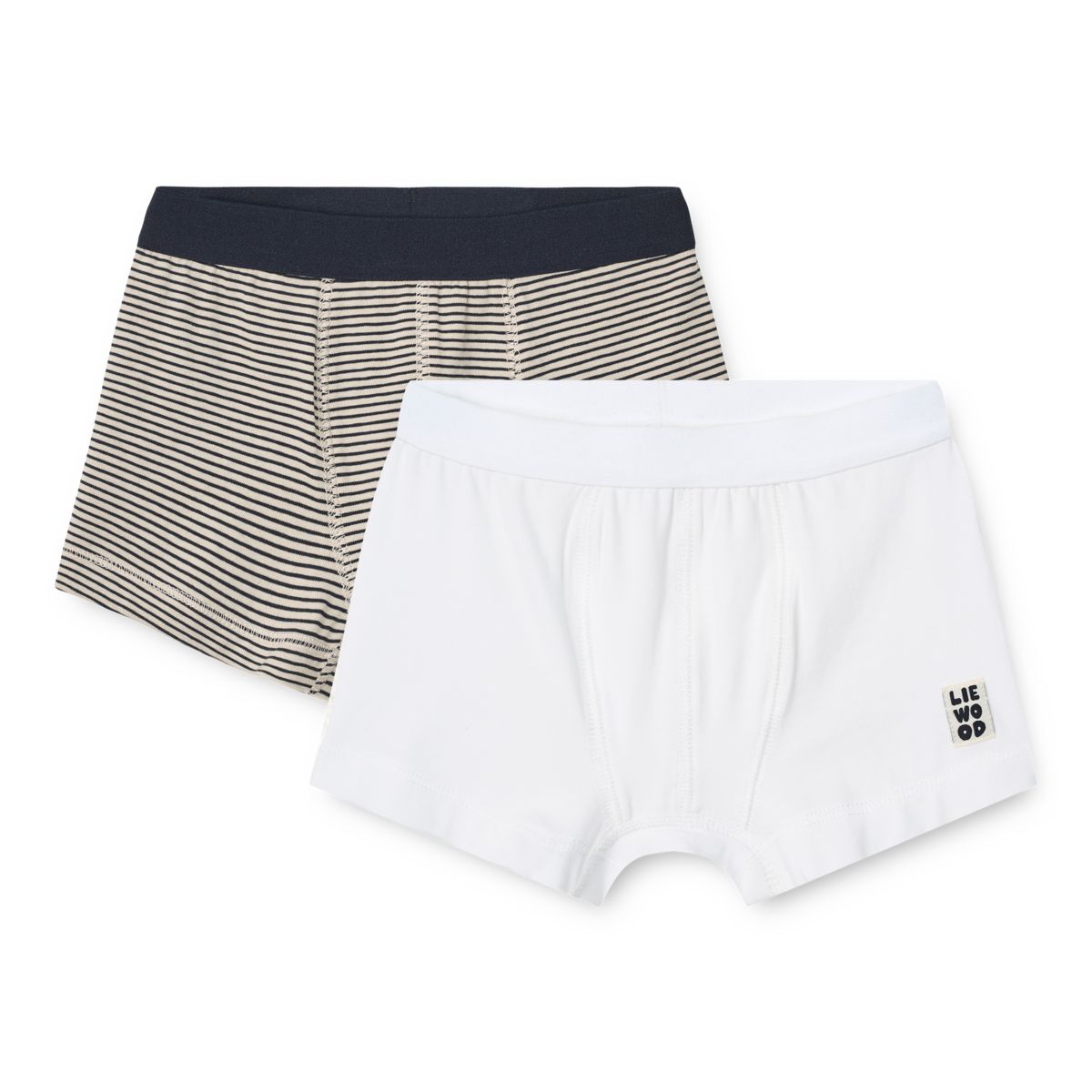 Stripe & White Organic Cotton Stretch Boxer Briefs 2-Pack with Double-Layered Front for Boys Everyday Wear
