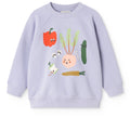 Warm Lilac Vegetable Print Organic Cotton Oversized Sweatshirt with Terry Embroidery & Raglan Sleeves for Kids School & Play