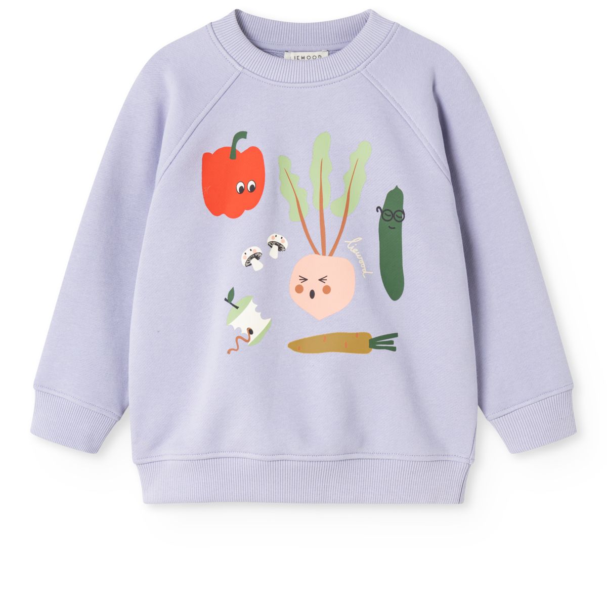 Warm Lilac Vegetable Print Organic Cotton Oversized Sweatshirt with Terry Embroidery & Raglan Sleeves for Kids School & Play