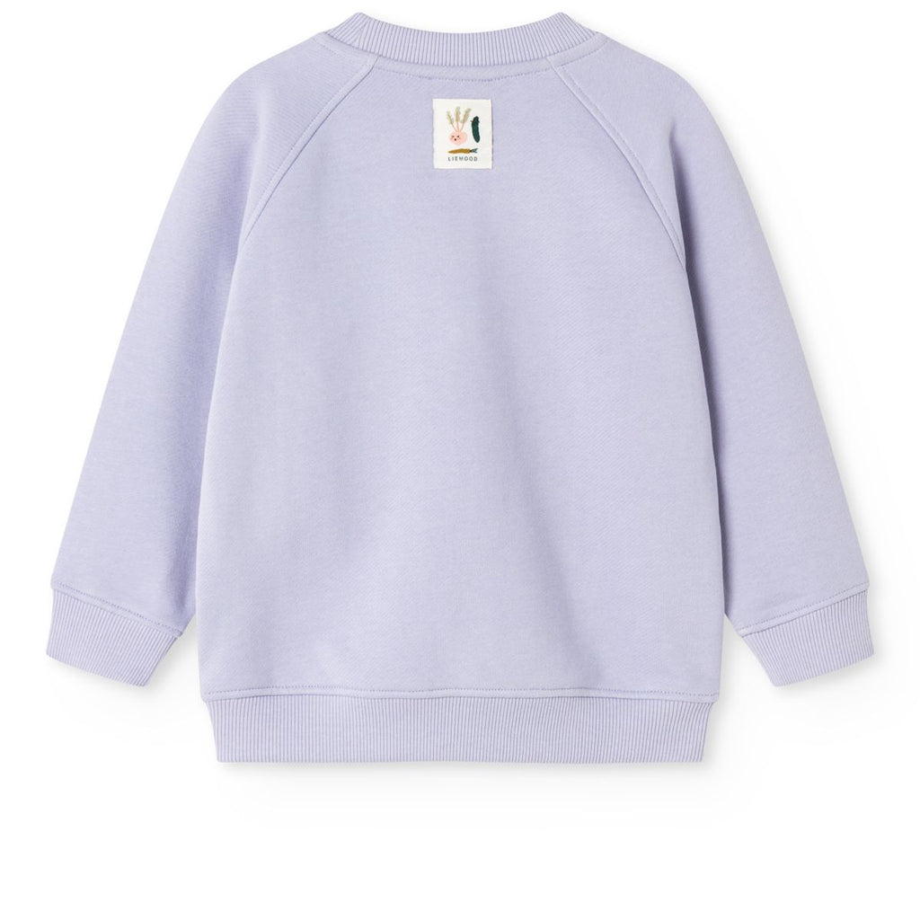 Warm Lilac Vegetable Print Organic Cotton Oversized Sweatshirt with Terry Embroidery & Raglan Sleeves for Kids School & Play